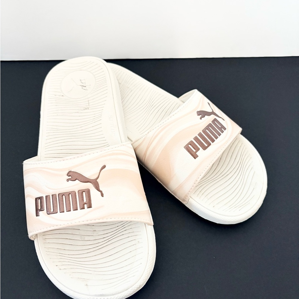 Puma White and Pink Slide Sandals 6